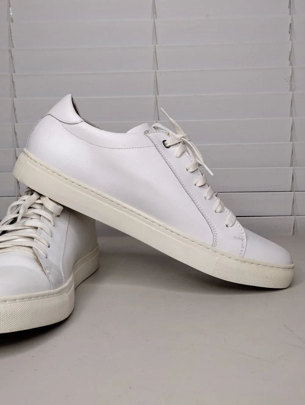 Suitsupply White Leather Low-Top Lace-Up Sneakers Sz 11